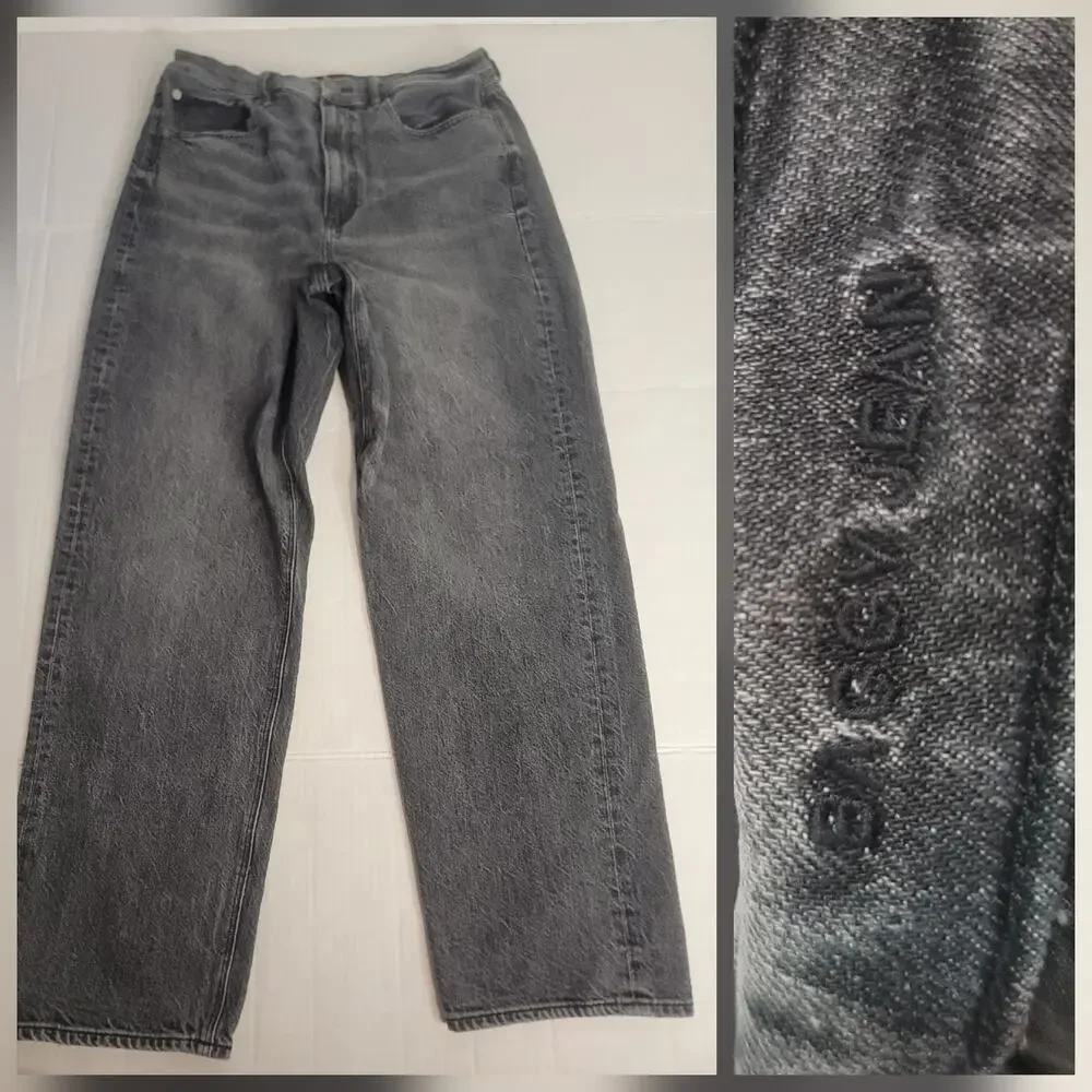 AMERICAN EAGLE Baggy Jeans SZ 12 Drapey High Rise Cotton Gray